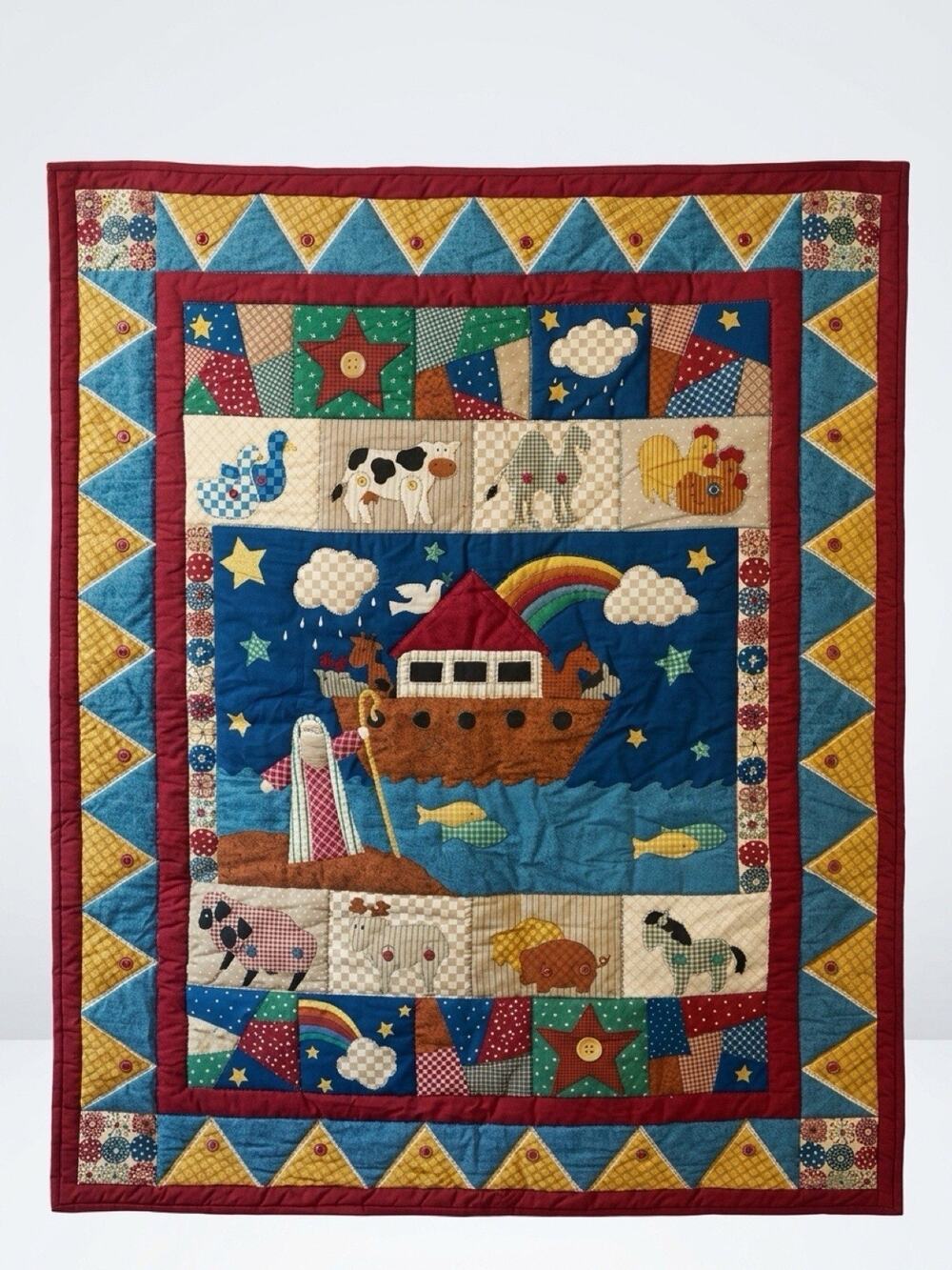 VTG Novelty Quilt Handmade Baby Blanket NurseryRoom Farm Nature Education Theme
